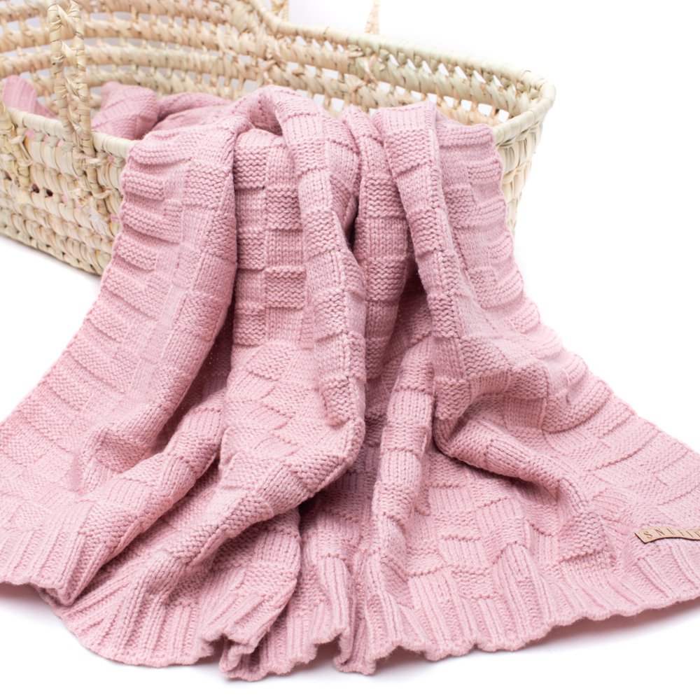 Roze babydeken met mandweefsel – 80x100 cm – warme winterdeken voor wieg of kinderwagen