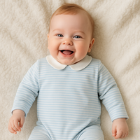 Bobbi Balloon Katoenen Onesie in Zachtblauw met Blauwwitte Strepen voor Baby's