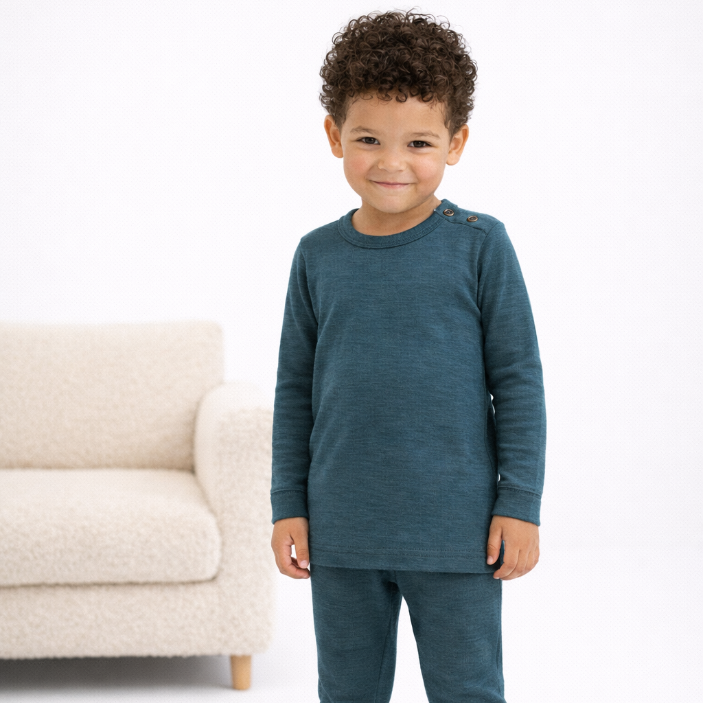 Kids lounge set Orion Blue Merino wool Lille Barn