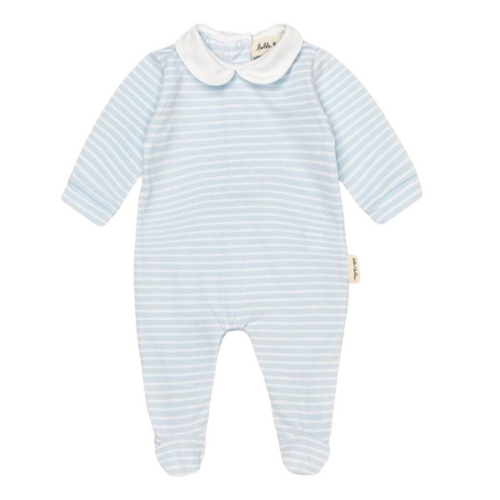 Bobbi Balloon Katoenen Onesie in Zachtblauw met Blauwwitte Strepen voor Baby's