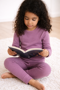 Kids lounge set lavender mist merino wool Lille Barn